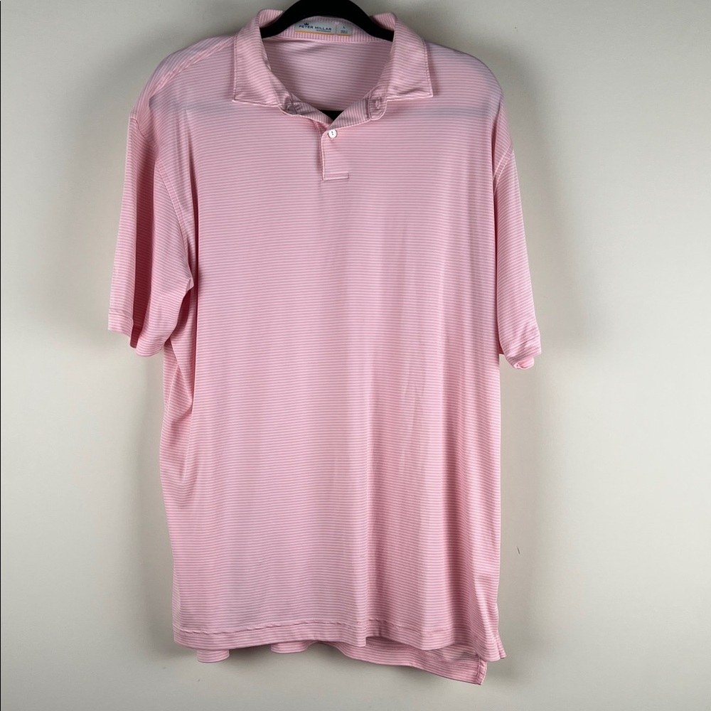 Peter Millar Featherweight Men's Pink with white Stripes Polo Shirt Large